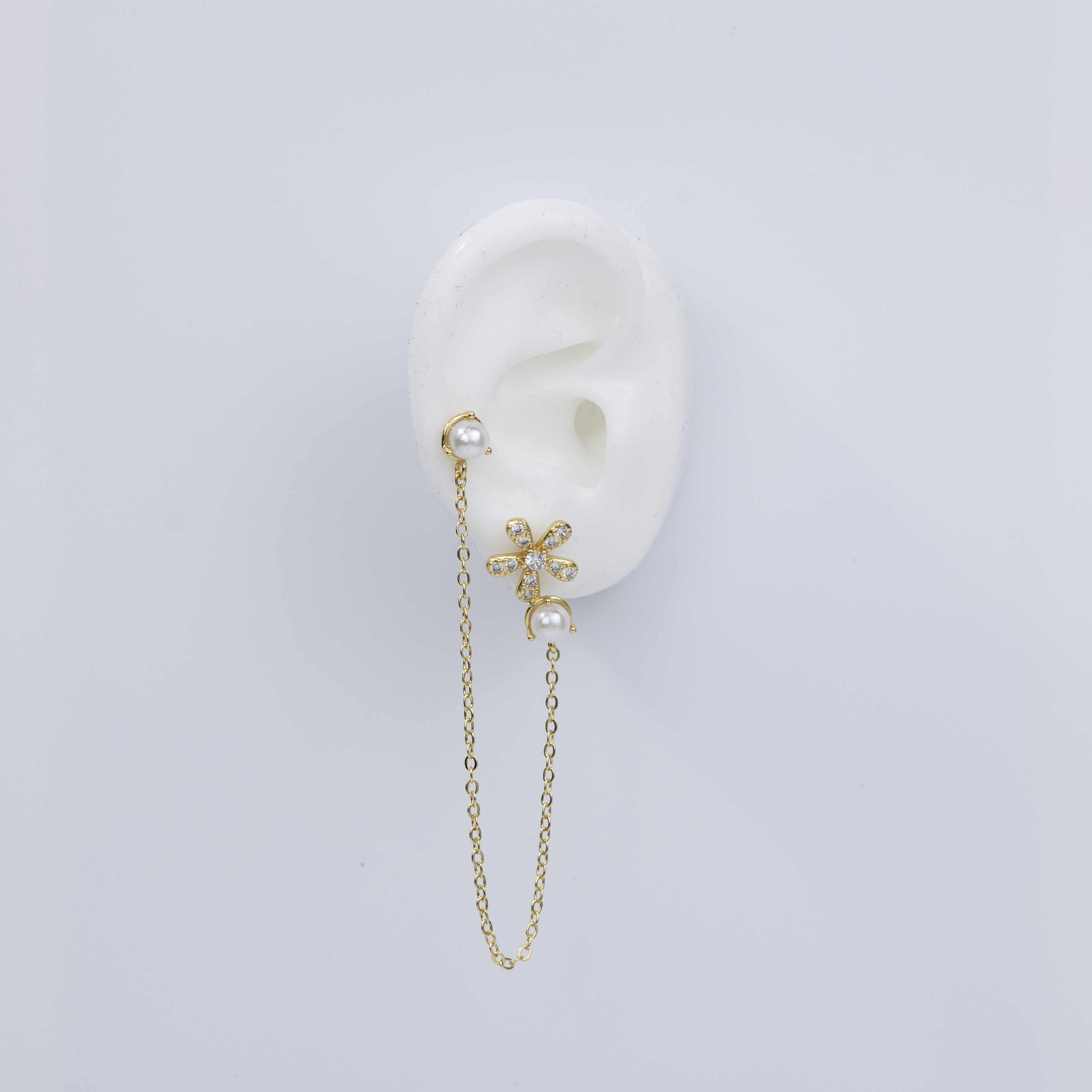 19547 Elegantes Pendientes Largos de Flor de Perla